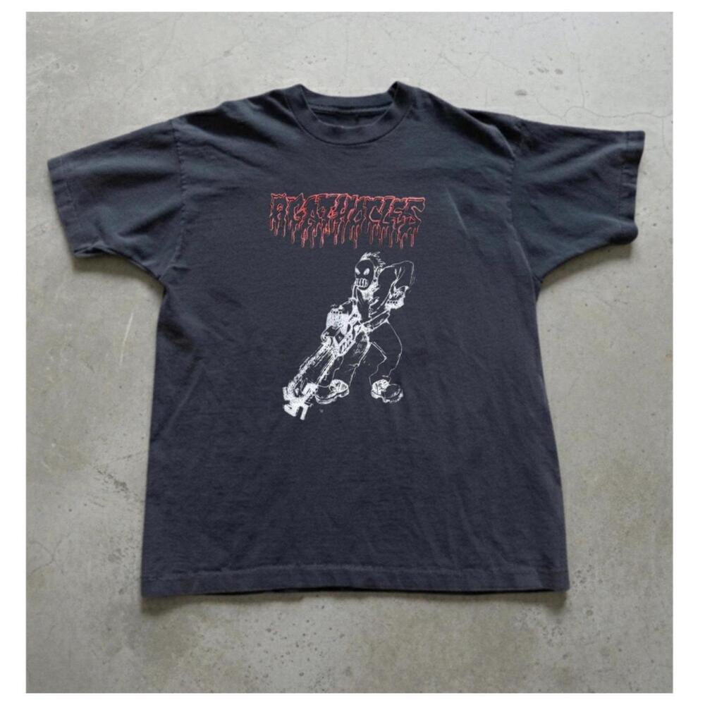Black And Red Graphic Tee With Skull Design